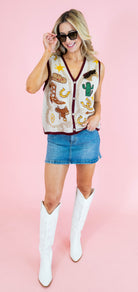 Queen Of Sparkles: Western Icon Knit Sweater Vest - Obsession Boutique