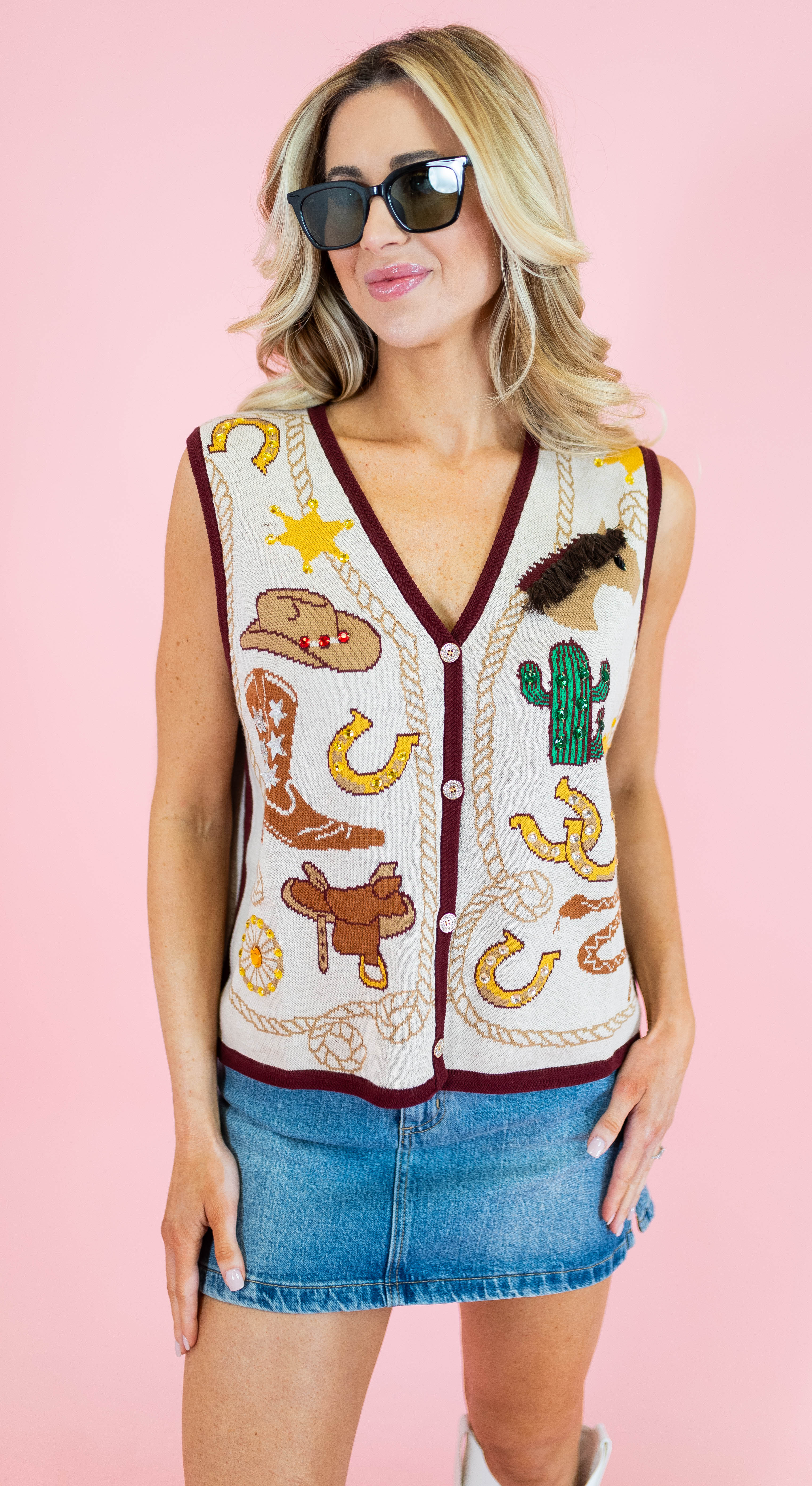 Queen Of Sparkles: Western Icon Knit Sweater Vest - Obsession Boutique