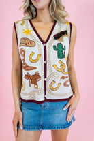 Queen Of Sparkles: Western Icon Knit Sweater Vest - Obsession Boutique