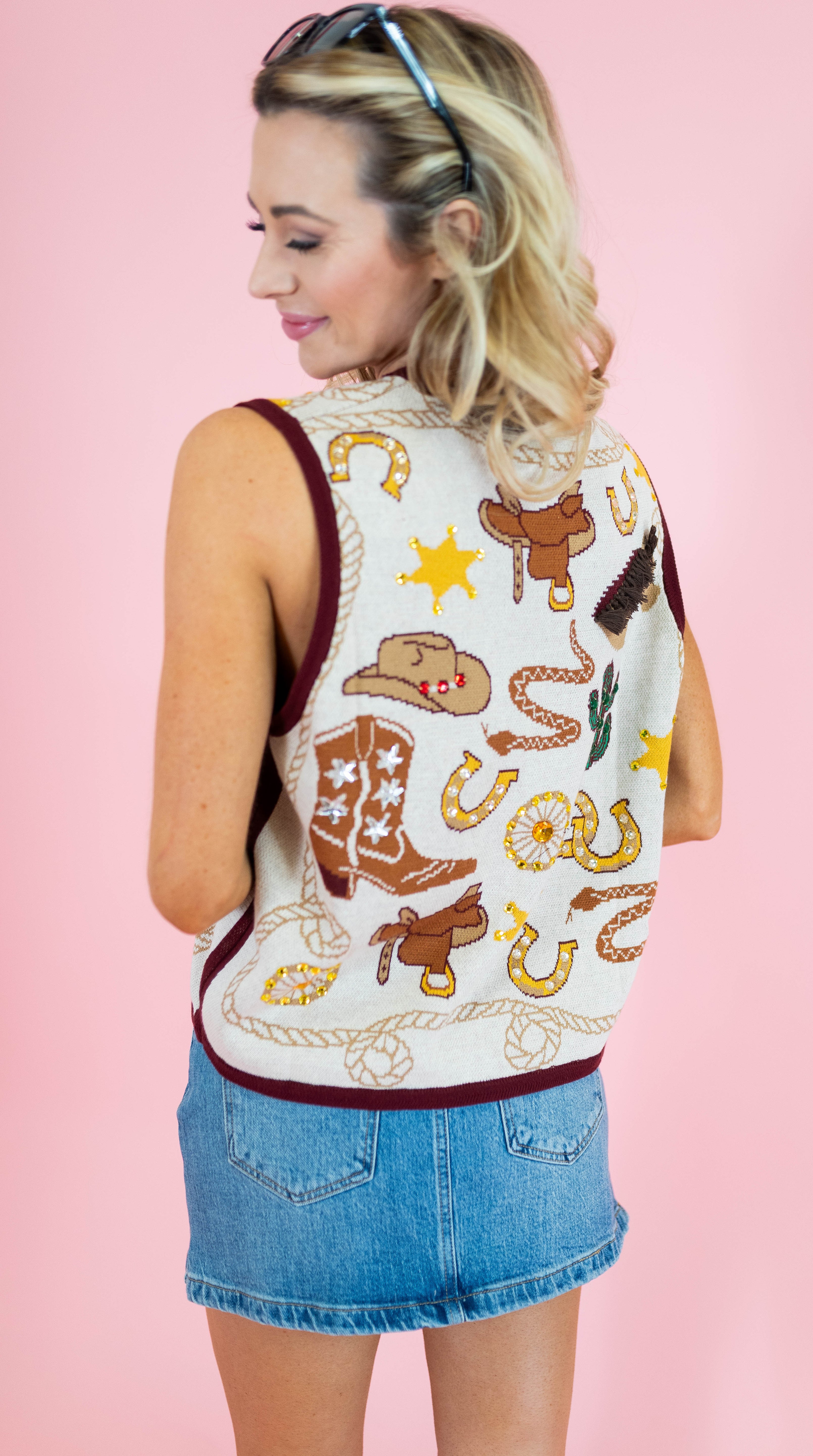 Queen Of Sparkles: Western Icon Knit Sweater Vest - Obsession Boutique