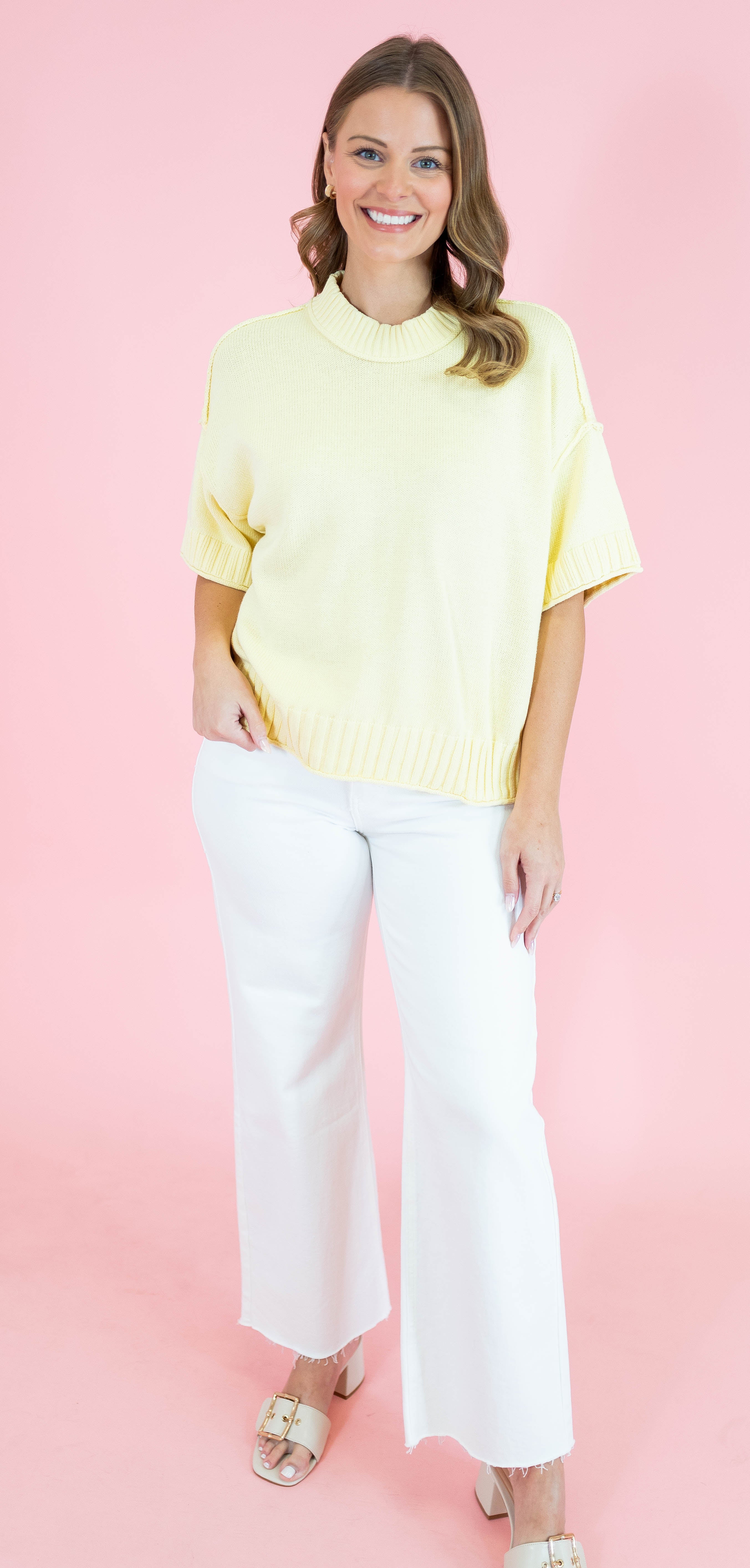 Oversized Crewneck Short Sleeve Sweater - Obsession Boutique