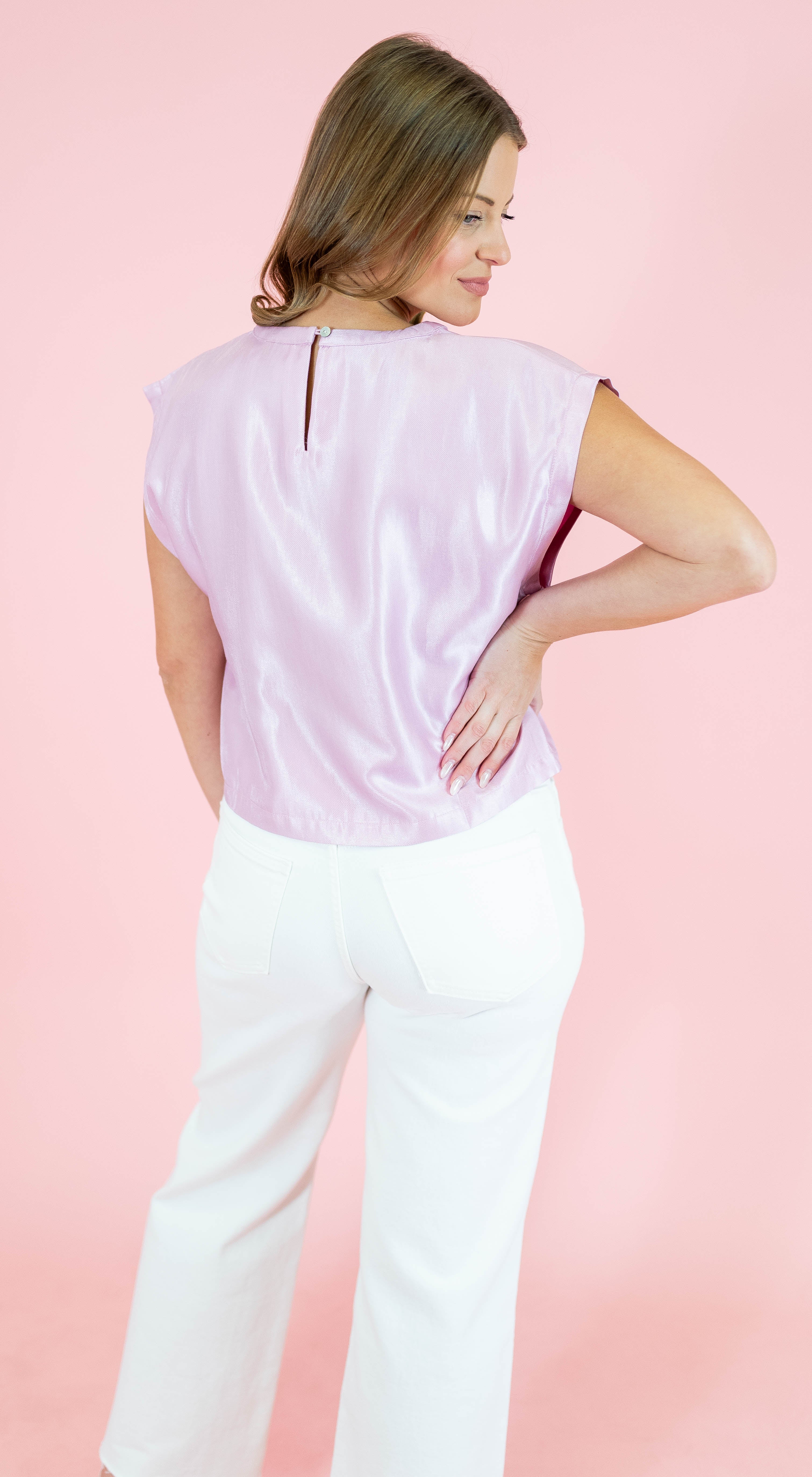 Neck Band Shiny Short Sleeve Top - Obsession Boutique