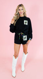 Queen Of Sparkles: Queen Card Rhinestone Tie Sweatshirt - Obsession Boutique