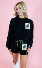 Queen Of Sparkles: Queen Card Rhinestone Tie Sweatshirt - Obsession Boutique