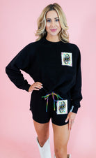 Queen Of Sparkles: Queen Card Rhinestone Tie Sweatshirt - Obsession Boutique