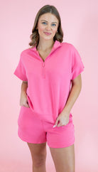 Modal Scuba Quarter Zip Short Sleeve Top - Obsession Boutique