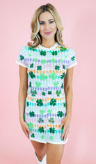 Queen Of Sparkles: Rainbow Checkered Shamrock Knit Dress - Obsession Boutique