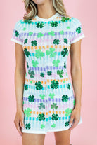 Queen Of Sparkles: Rainbow Checkered Shamrock Knit Dress - Obsession Boutique