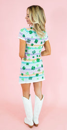 Queen Of Sparkles: Rainbow Checkered Shamrock Knit Dress - Obsession Boutique