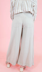 Linen Pleated Baggy Elastic Waist Pants - Sand - Obsession Boutique