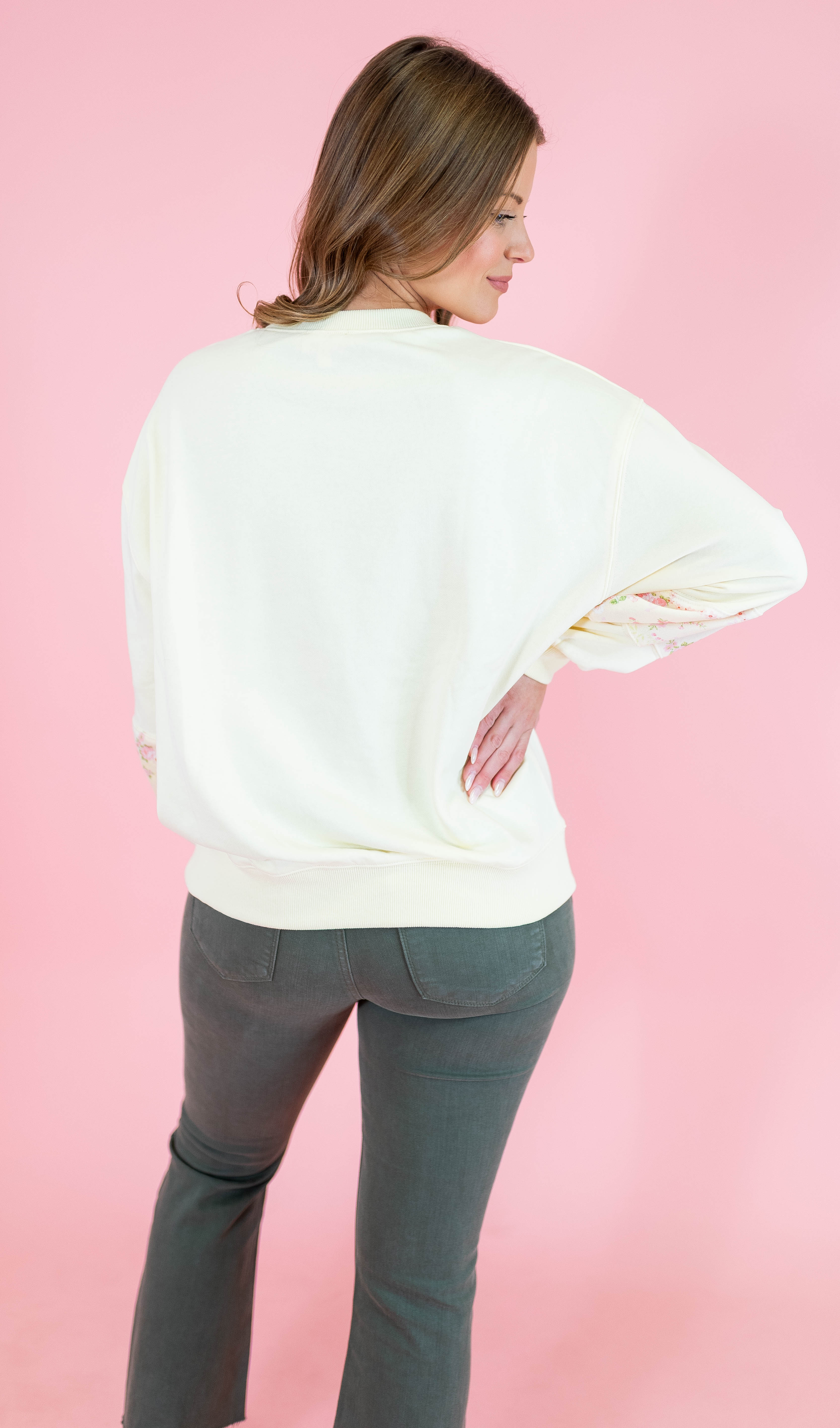 Floral Patch Work Terry Pullover - Obsession Boutique