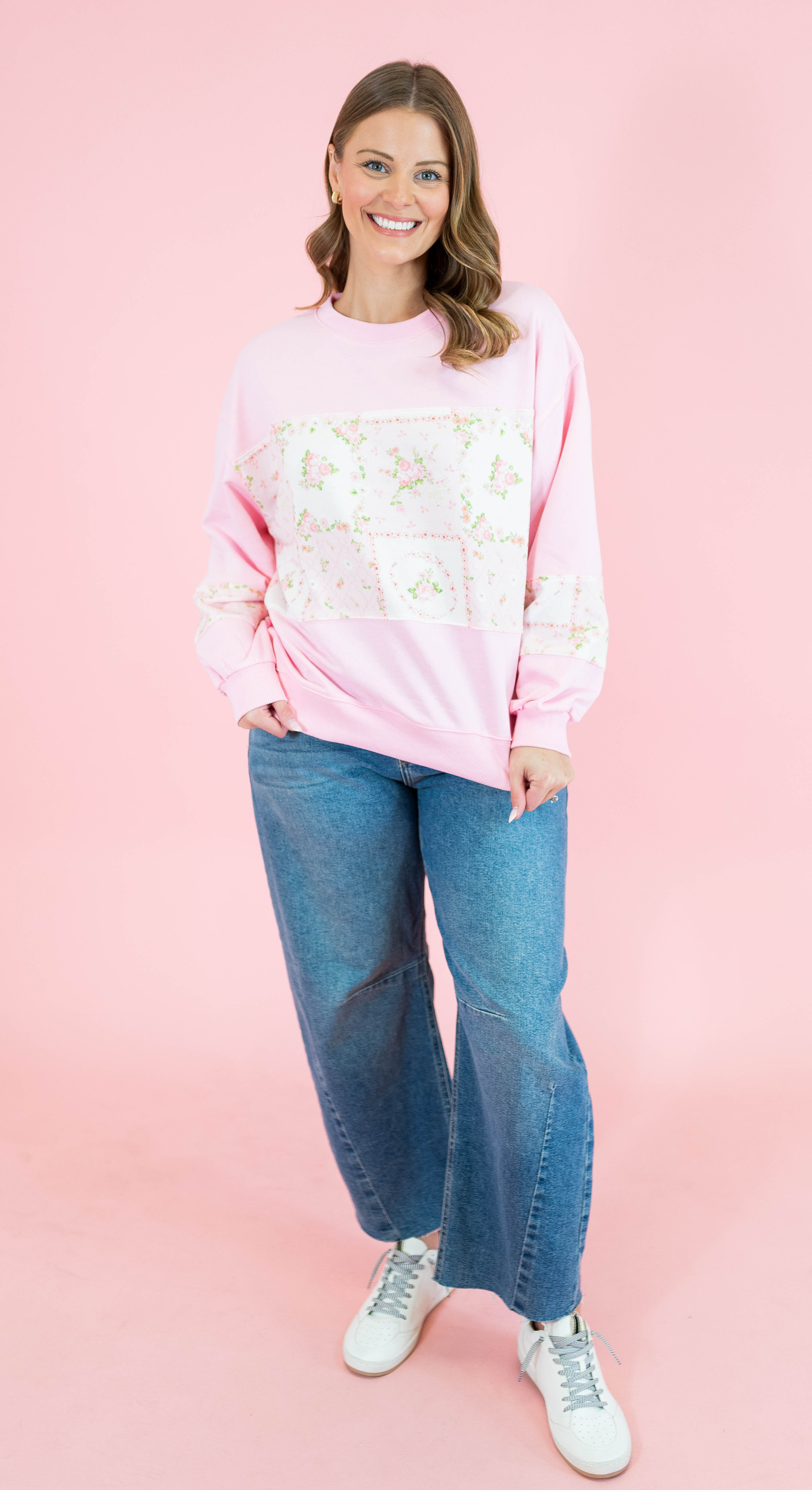 Floral Patch Work Terry Pullover - Obsession Boutique