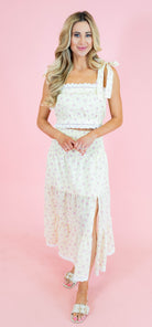 Eyelet Lace Ditsy Flower Print Crop Top - Light Yellow - Obsession Boutique