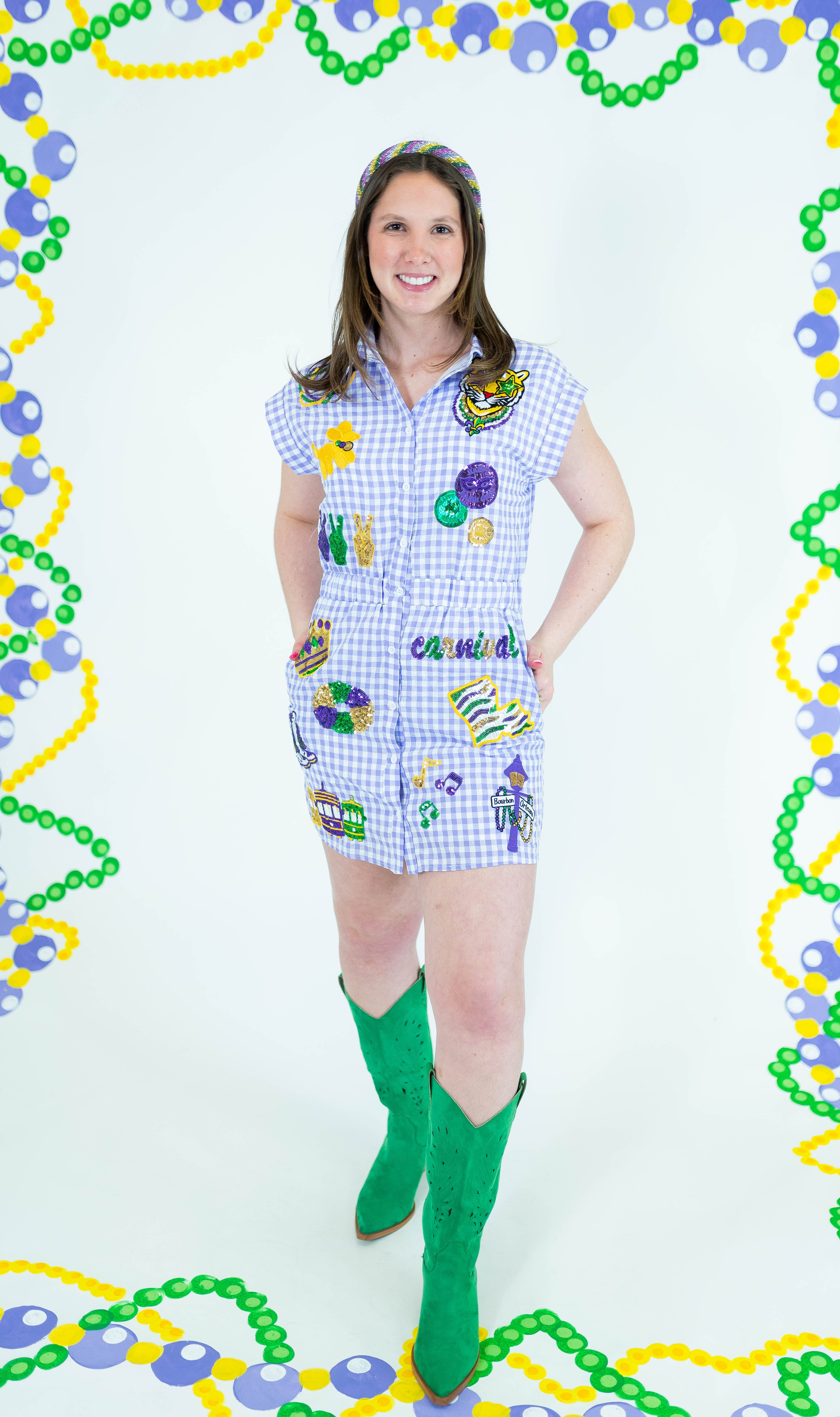 Mardi Gras Gingham Sequin Patch Dress - Obsession Boutique