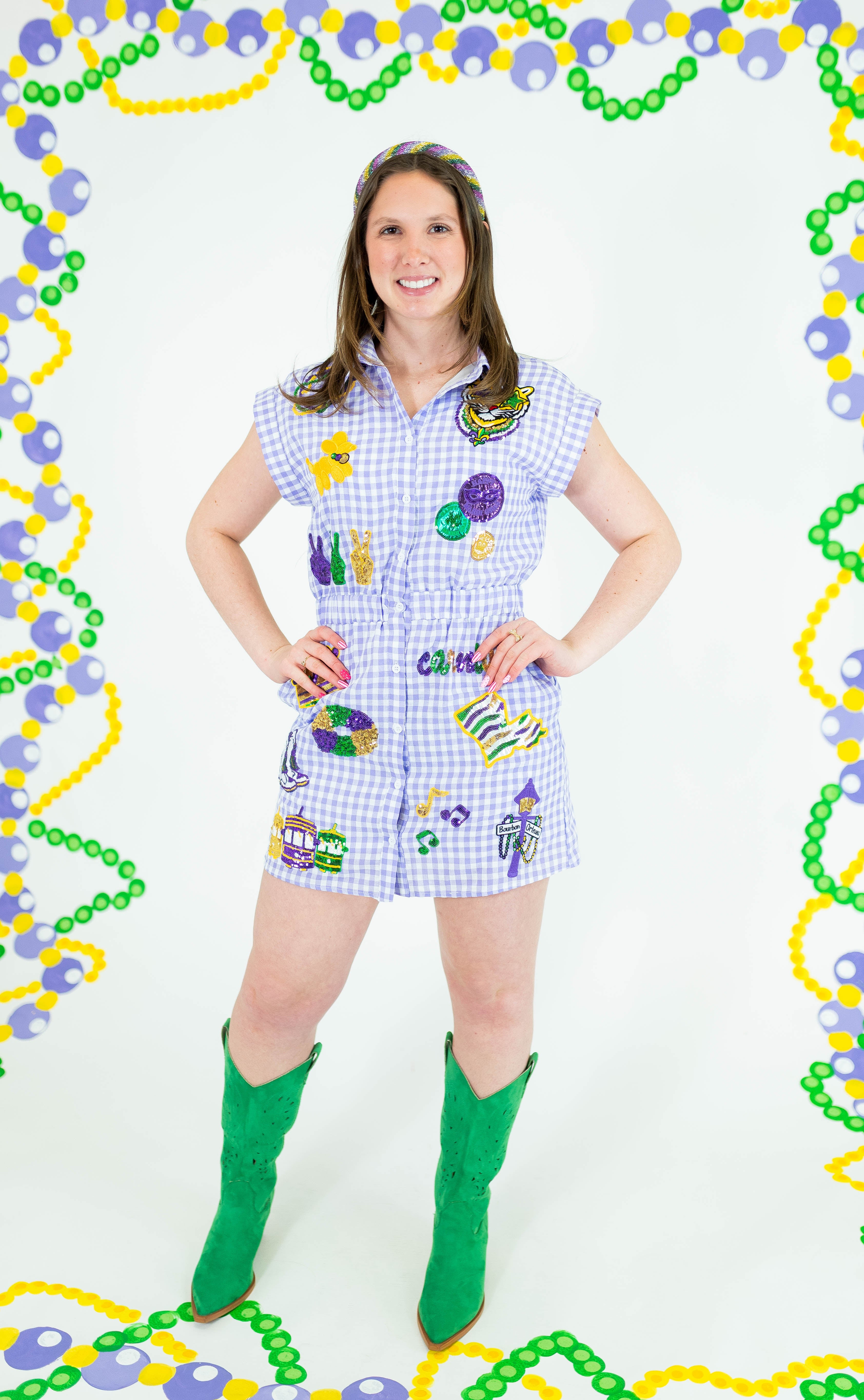 Mardi Gras Gingham Sequin Patch Dress - Obsession Boutique