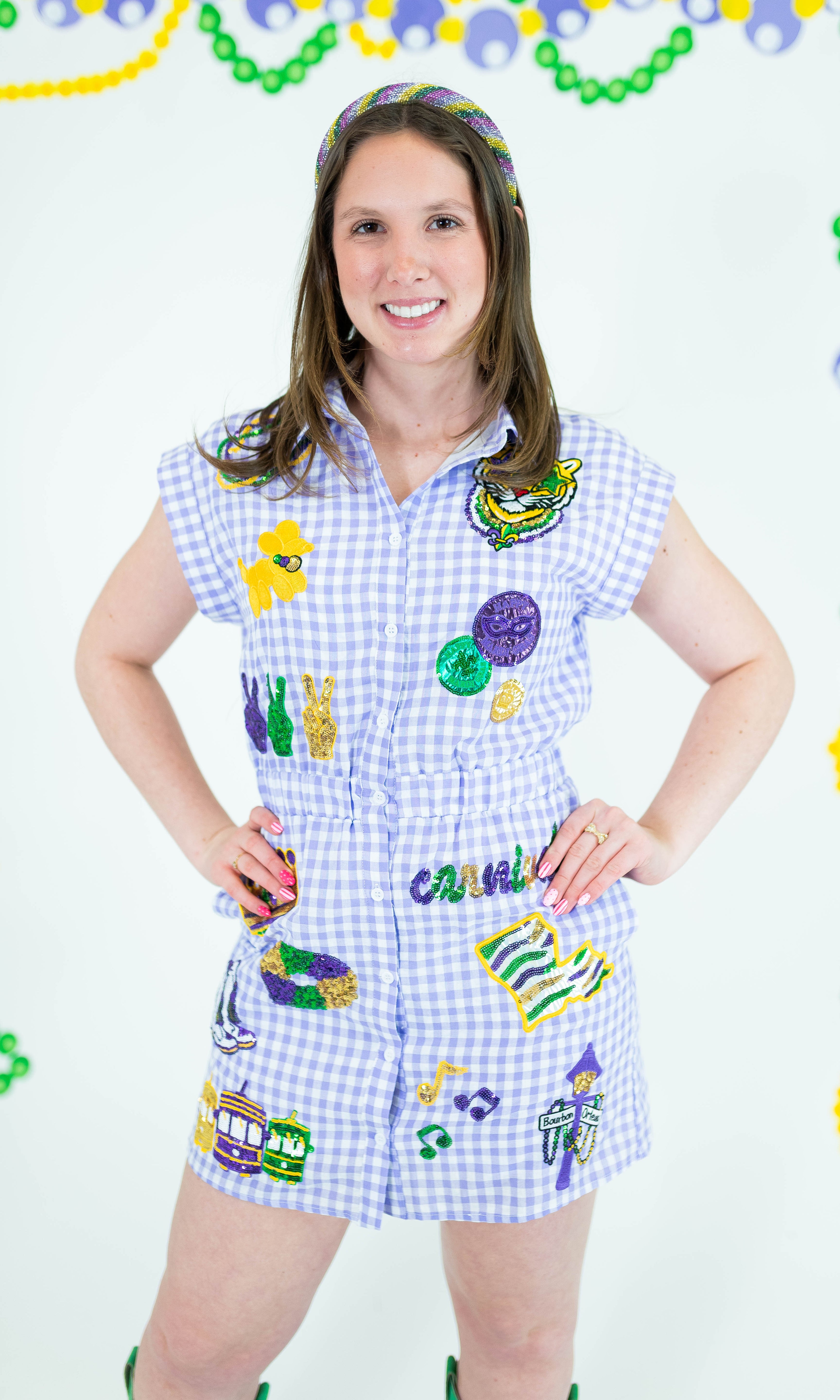 Mardi Gras Gingham Sequin Patch Dress - Obsession Boutique