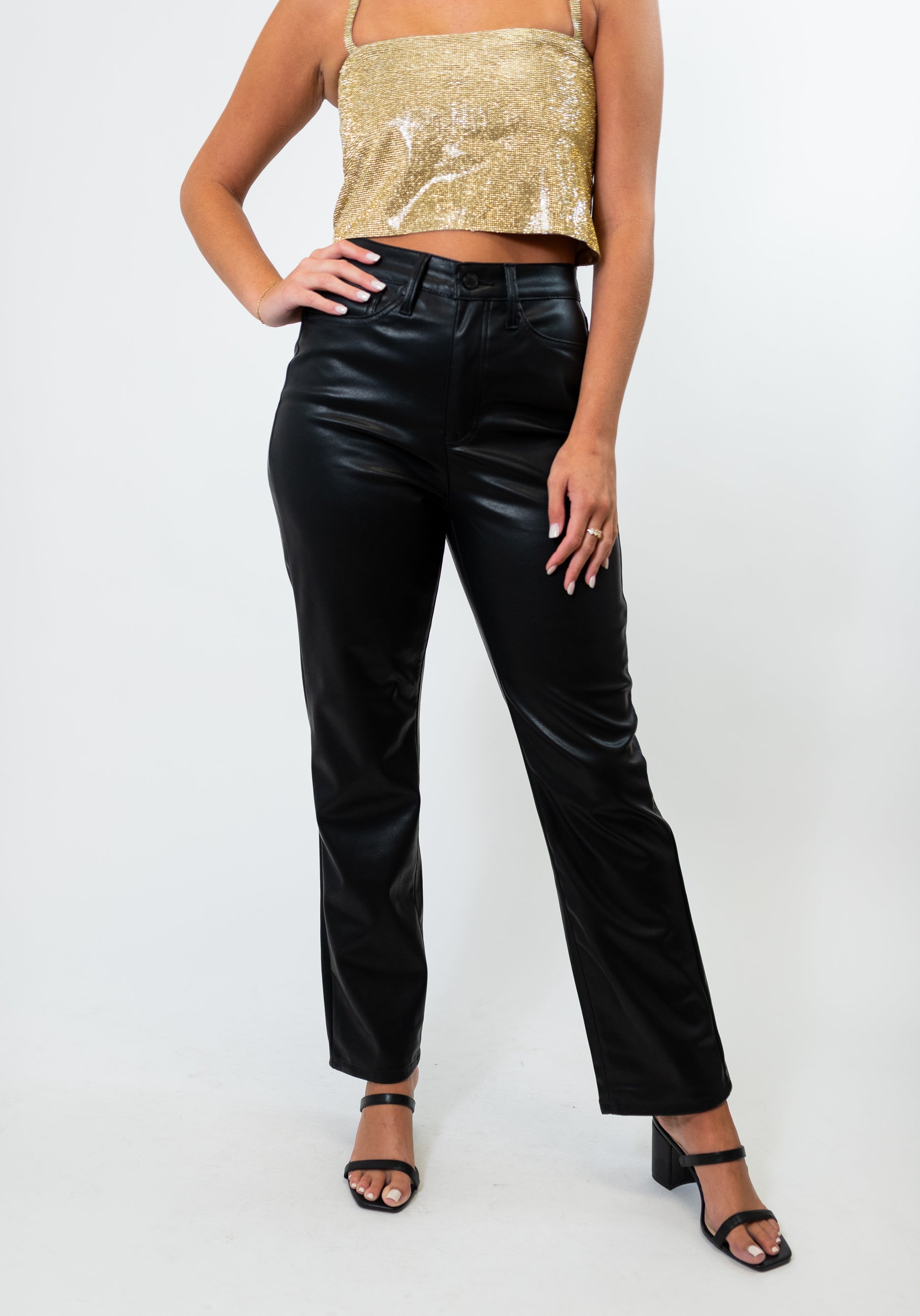 Judy Blue Tummy Control Faux Leather Straight Leg Pants