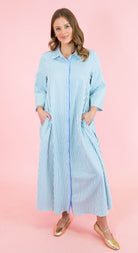 Textured Striped 3/4 Sleeve Midi Dress - Obsession Boutique