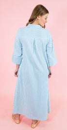 Textured Striped 3/4 Sleeve Midi Dress - Obsession Boutique