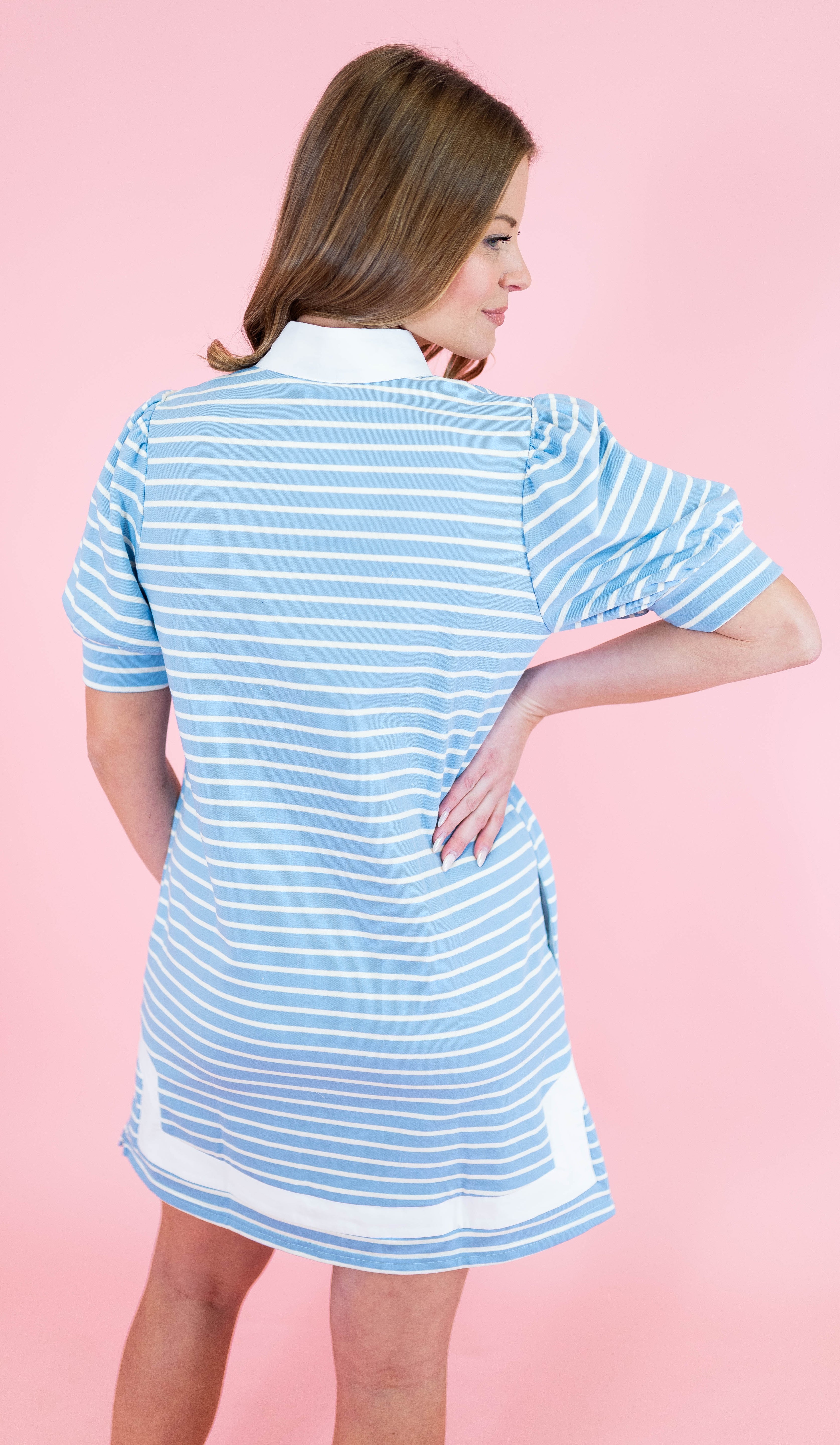 Contrast Stripe Short Puff Sleeve Dress - Obsession Boutique