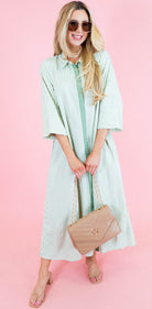 Textured Striped 3/4 Sleeve Midi Dress - Obsession Boutique