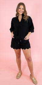 Solid Half Sleeve Scallop Hem Top - Obsession Boutique