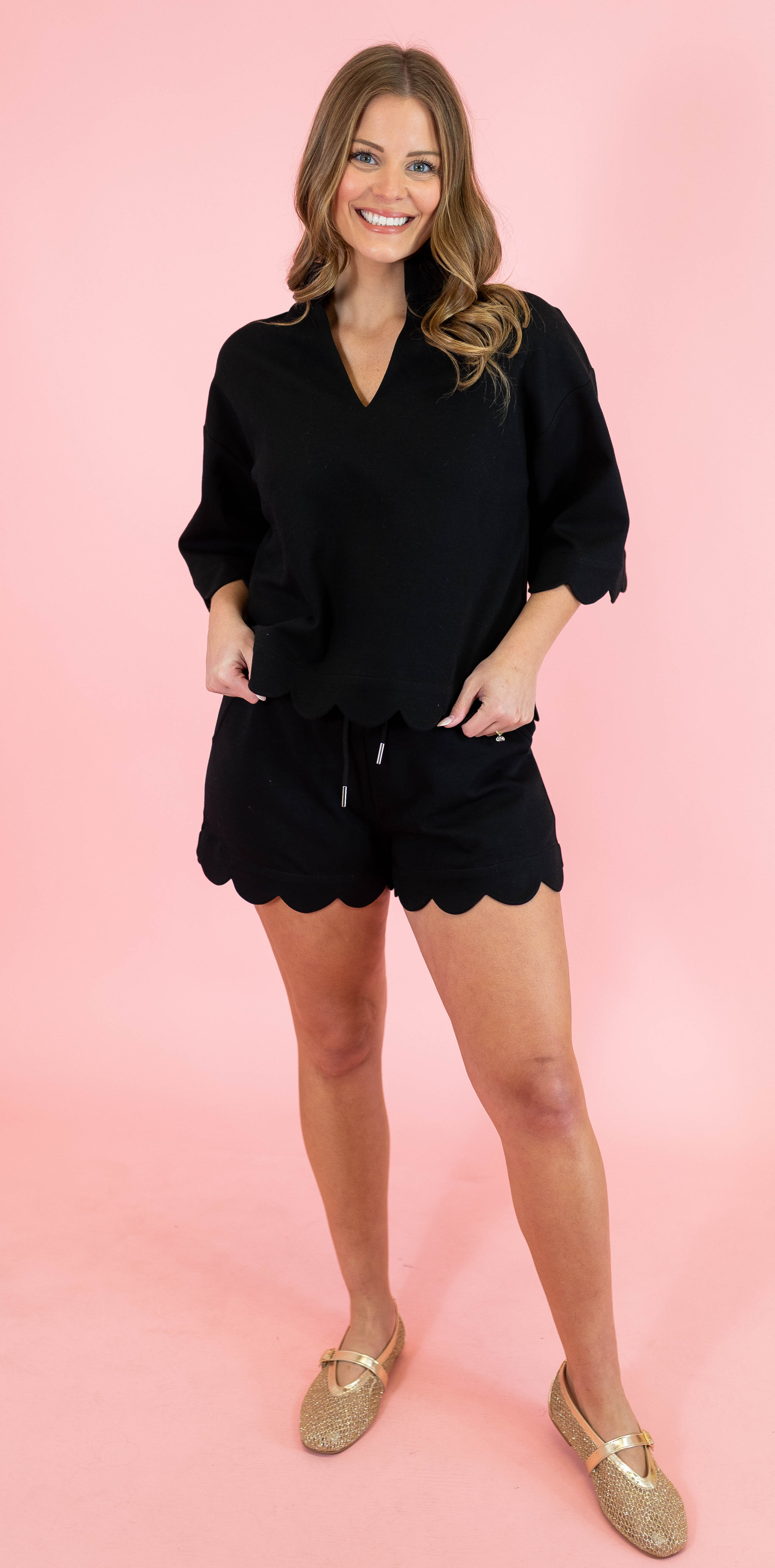 Solid Half Sleeve Scallop Hem Top - Obsession Boutique