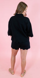 Solid Half Sleeve Scallop Hem Top - Obsession Boutique