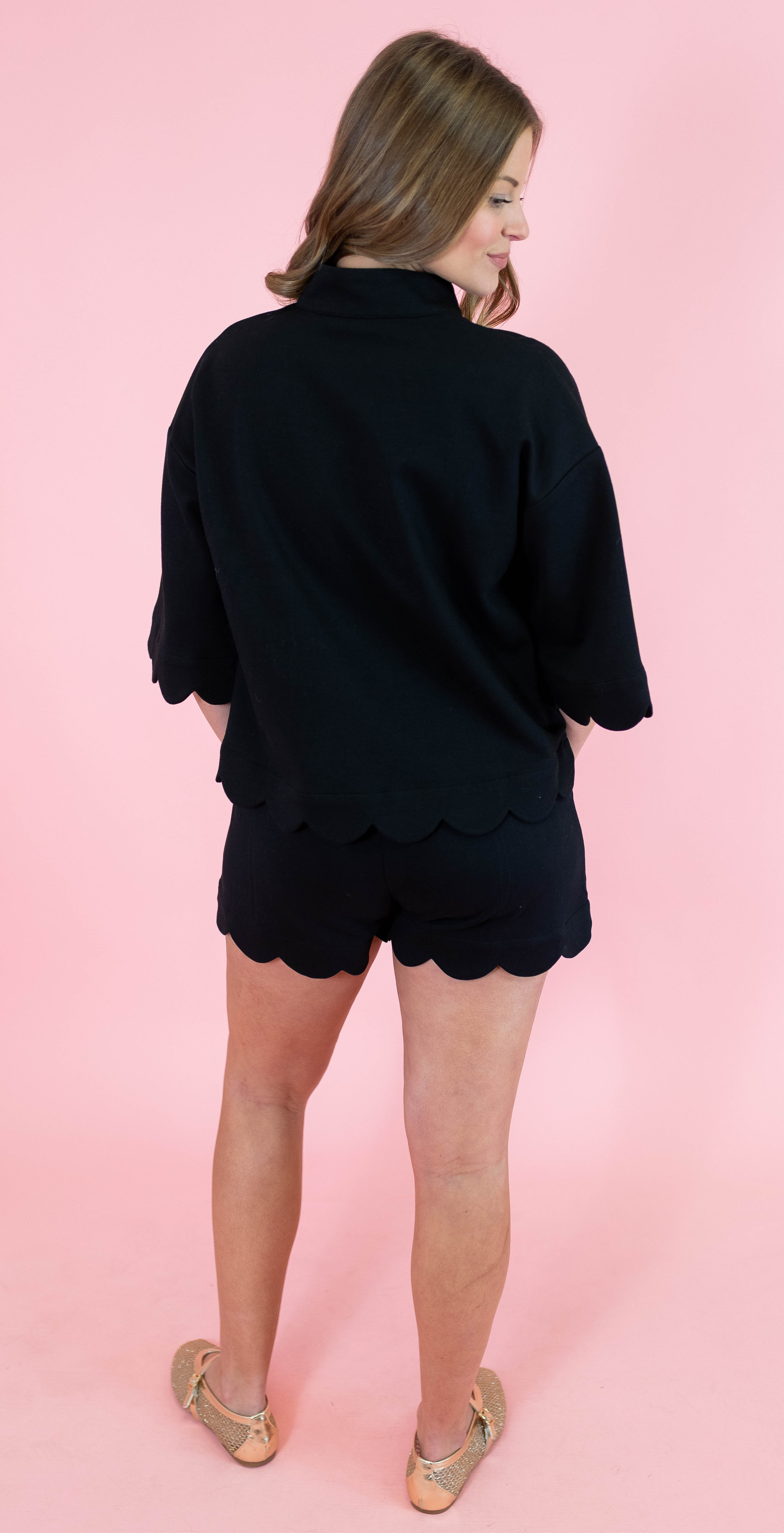 Solid Half Sleeve Scallop Hem Top - Obsession Boutique