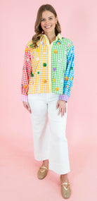 Queen Of Sparkles: Rainbow Gingham Lucky Charms Button Up Top - Obsession Boutique