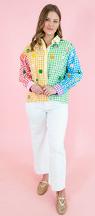 Queen Of Sparkles: Rainbow Gingham Lucky Charms Button Up Top - Obsession Boutique