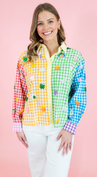 Queen Of Sparkles: Rainbow Gingham Lucky Charms Button Up Top - Obsession Boutique