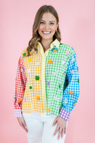 Queen Of Sparkles: Rainbow Gingham Lucky Charms Button Up Top - Obsession Boutique
