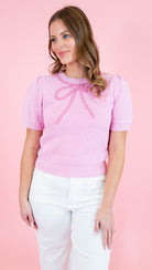 Bow Beaded Sweater Top - Obsession Boutique