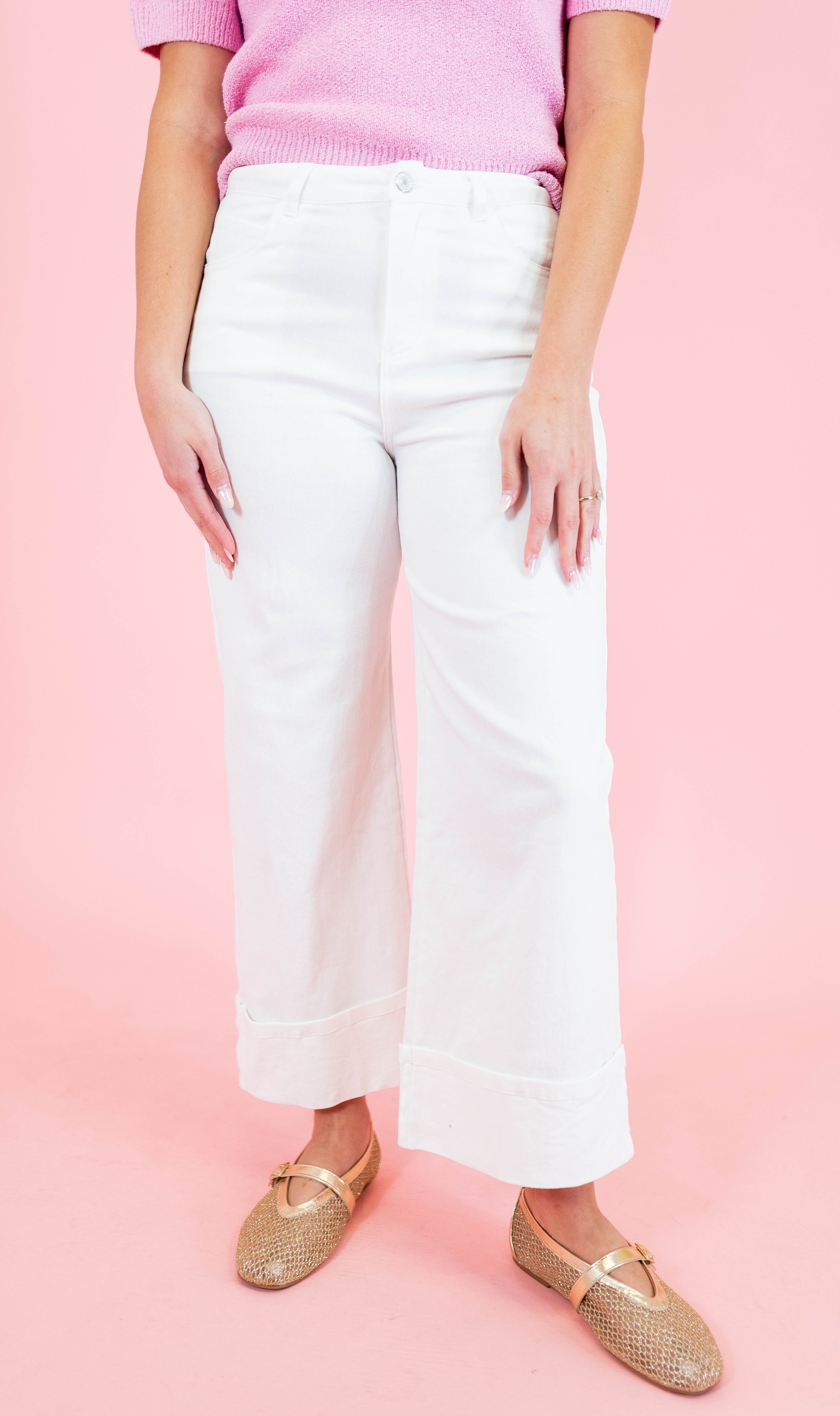 Solid Mid-Rise Ankle Pants - Off White - Obsession Boutique