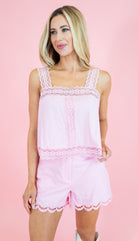Scallop Embroidered Hem Shorts - Light Pink - Obsession Boutique