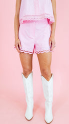 Scallop Embroidered Hem Shorts - Light Pink - Obsession Boutique
