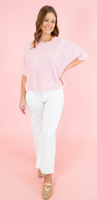 Ribbed Distressed Hem Sweater Top - Light Pink - Obsession Boutique