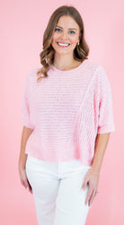 Ribbed Distressed Hem Sweater Top - Light Pink - Obsession Boutique