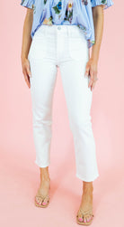 Petite Straight Patch Pocket Jeans - Optic White - Obsession Boutique