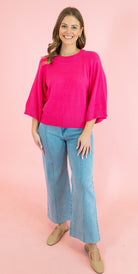 Solid Raglan 3/4 Sleeve Sweater - Obsession Boutique