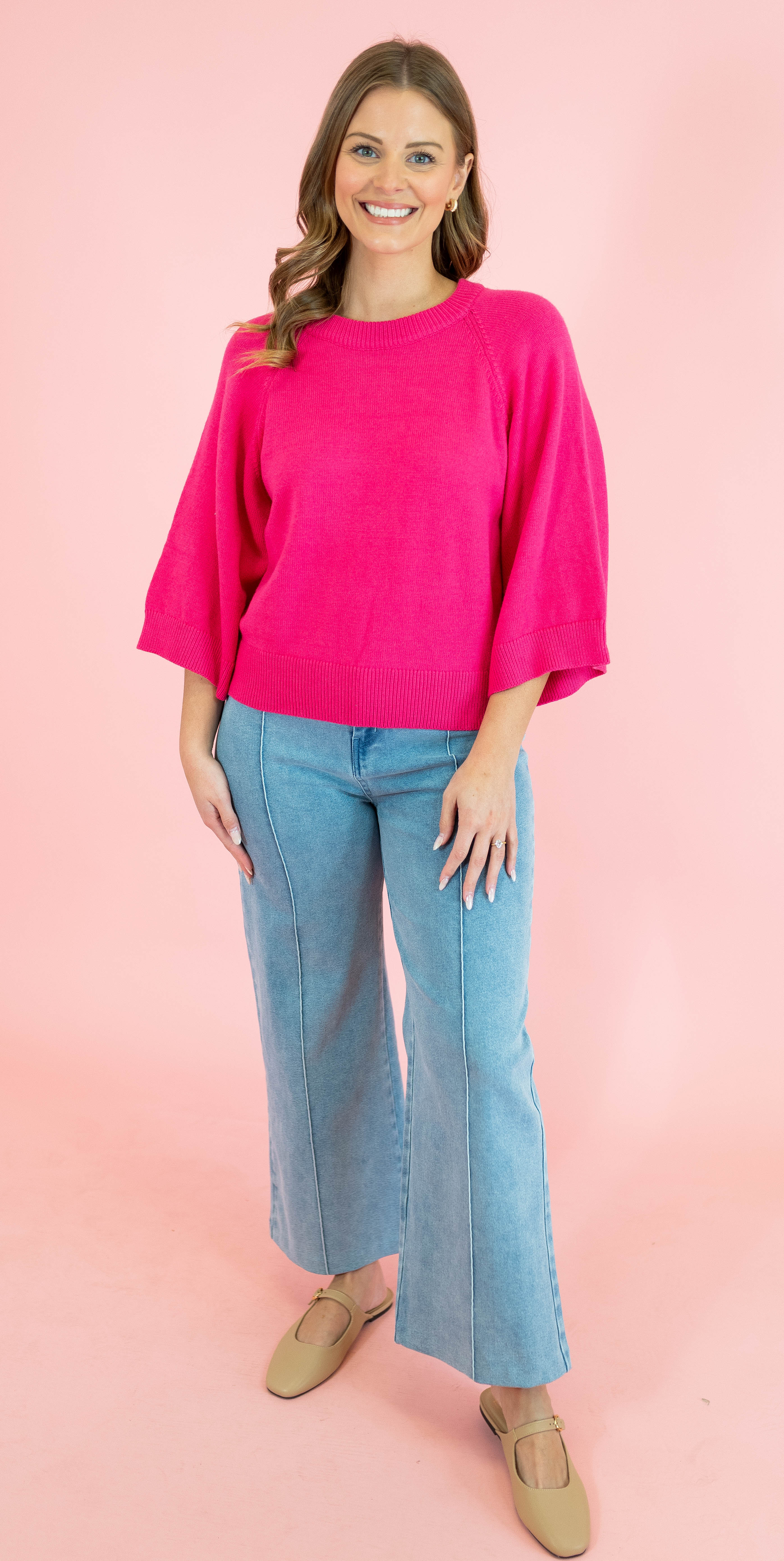 Solid Raglan 3/4 Sleeve Sweater - Obsession Boutique