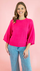 Solid Raglan 3/4 Sleeve Sweater - Obsession Boutique