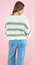 Cable & Stripe 3/4 Sleeve Knit Sweater - Obsession Boutique