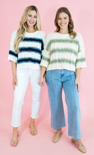 Cable & Stripe 3/4 Sleeve Knit Sweater - Obsession Boutique