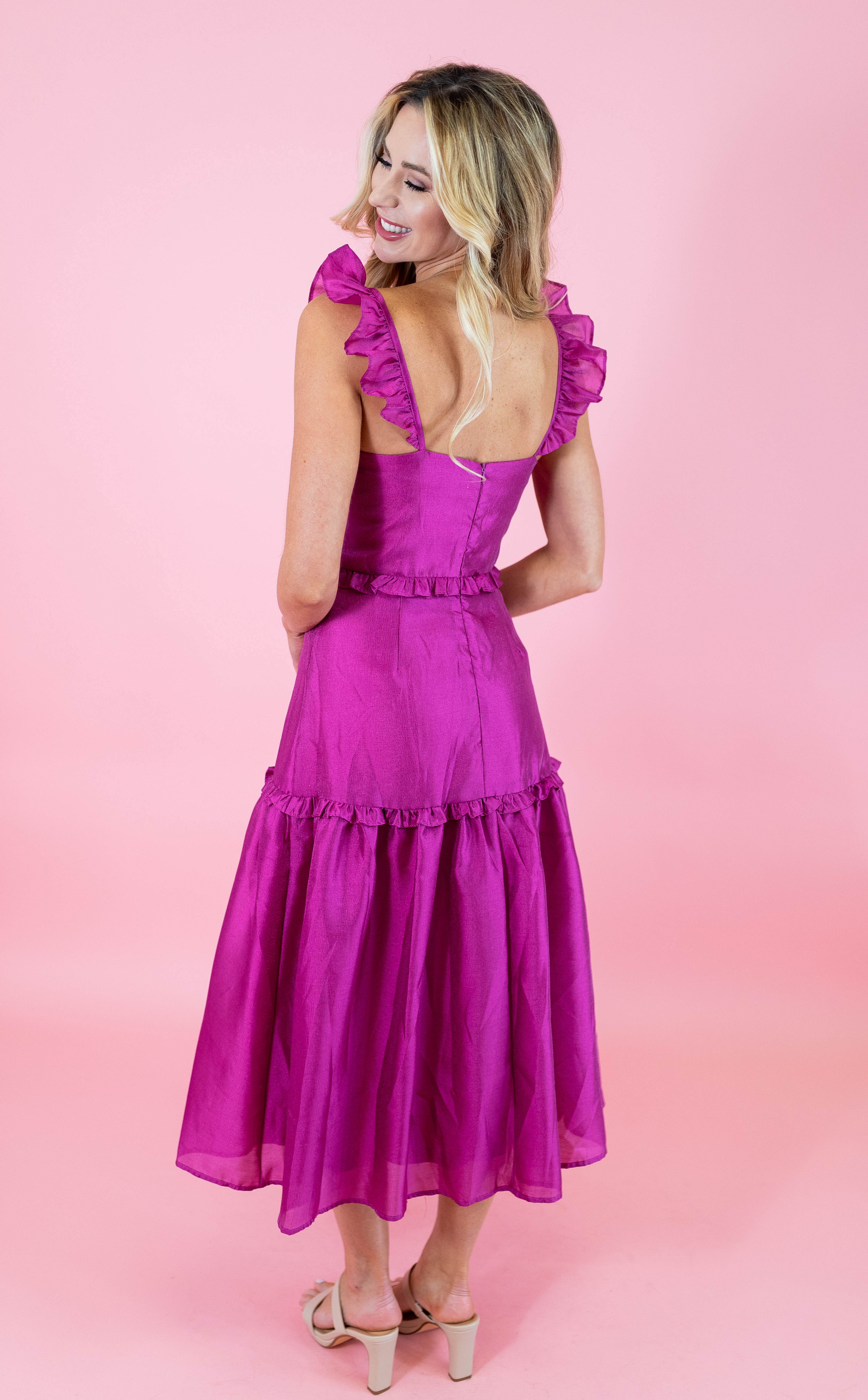 Lulus Ruffle Detail Textured Satin Dress in Fuchsia at Nordstrom, Size Small Lulus Ruffle Detail Textured Satin Dress in Fuchsia at Nordstrom, Size Small