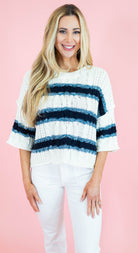 Cable & Stripe 3/4 Sleeve Knit Sweater - Obsession Boutique