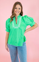 Stitched Charm Puff Sleeve Top - Obsession Boutique