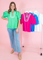 Stitched Charm Puff Sleeve Top - Obsession Boutique