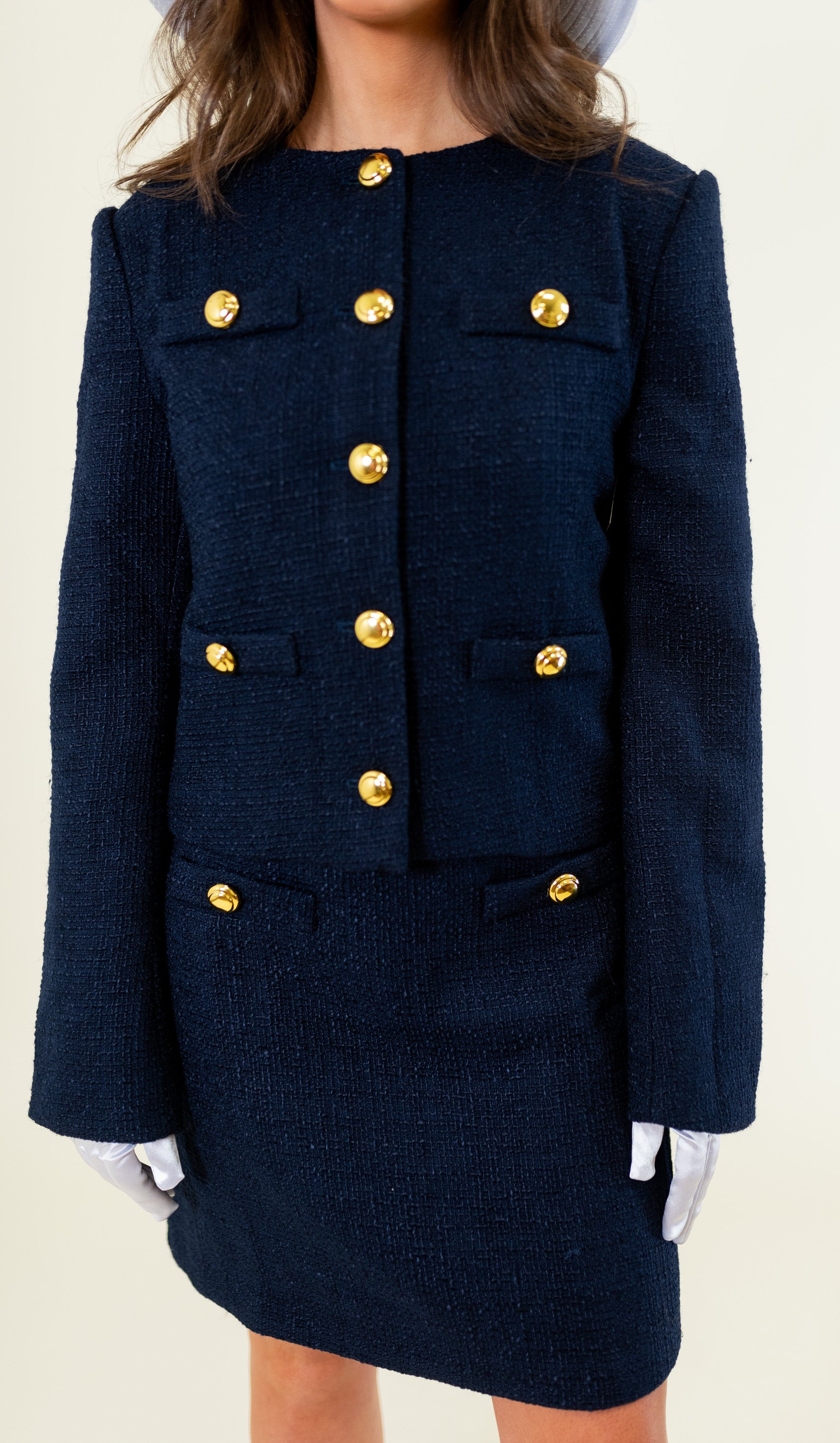 Gold Button Tweed Dress and Jacket Set - Navy Obsession Boutique Gold Button Tweed Dress and Jacket Set - Navy Obsession Boutique